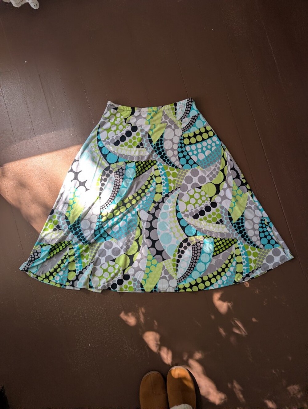 NINE WEST Y2K Retro Abstract Geo Polka Dot Stretch Flared Maxi Skirt Size M